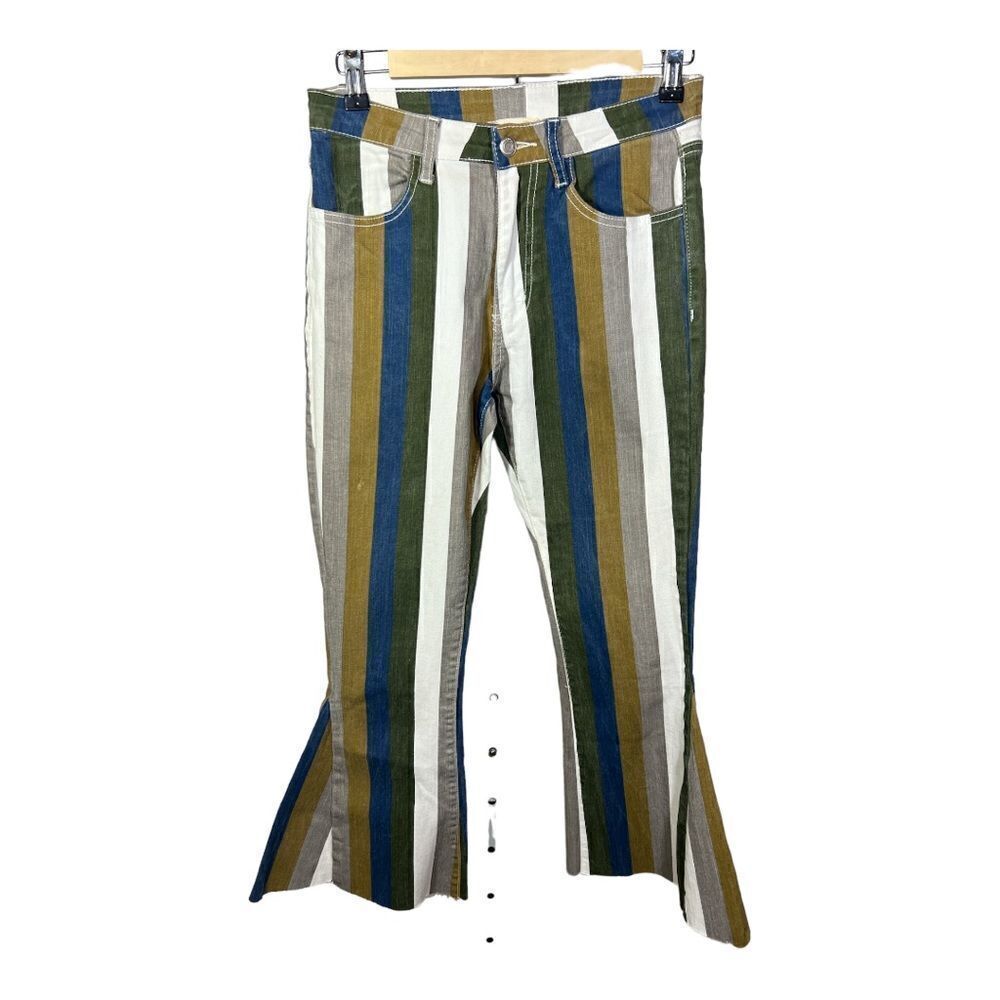 ALTAR’D STATE Women’s Flare Cropped Striped Denim Jeans Size Extra Small